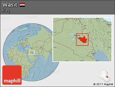 Savanna Style Location Map of Wasit, hill shading