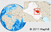 Shaded Relief Location Map of Wasit, highlighted country