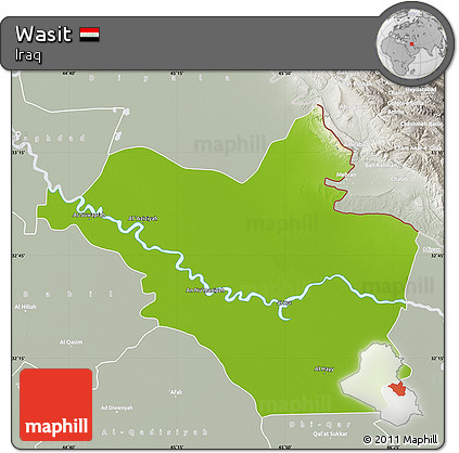 Physical Map of Wasit, lighten, semi-desaturated