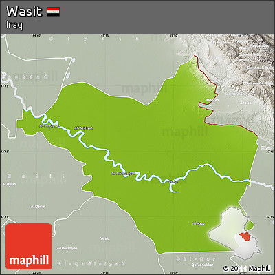 Physical Map of Wasit, lighten, semi-desaturated