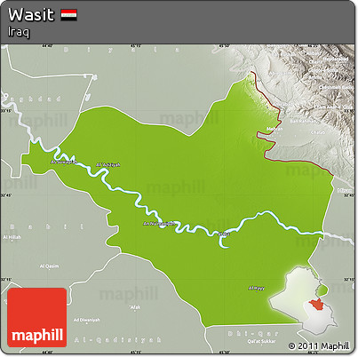 Physical Map of Wasit, lighten, semi-desaturated
