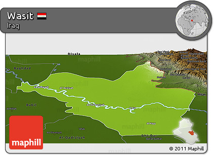 Physical Panoramic Map of Wasit, darken