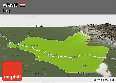 Physical Panoramic Map of Wasit, darken, semi-desaturated