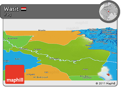 Physical Panoramic Map of Wasit, political outside