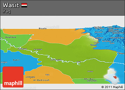 Physical Panoramic Map of Wasit, political outside