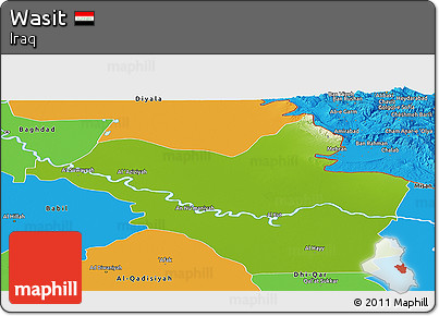 Physical Panoramic Map of Wasit, political outside