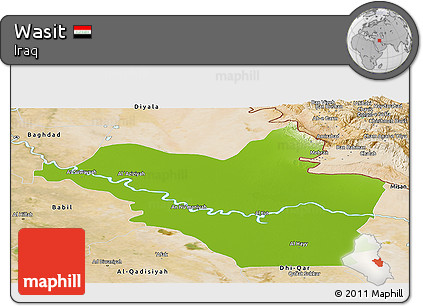 Physical Panoramic Map of Wasit, satellite outside