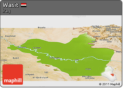 Physical Panoramic Map of Wasit, satellite outside