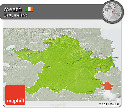 Physical 3D Map of Meath, lighten, semi-desaturated