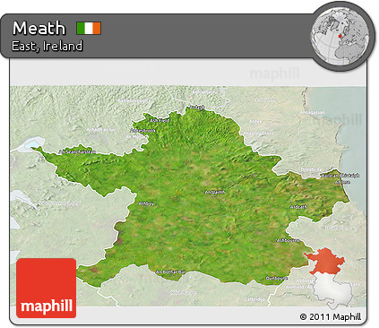 Satellite 3D Map of Meath, lighten