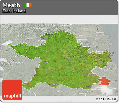 Satellite 3D Map of Meath, lighten, semi-desaturated