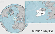 Blank Location Map of Ireland, gray outside, hill shading outside