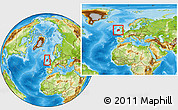 Physical Location Map of Ireland, within the entire continent