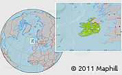 Physical Location Map of Ireland, gray outside, hill shading