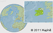 Physical Location Map of Ireland, savanna style outside, hill shading