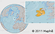 Political Location Map of Ireland, gray outside, hill shading