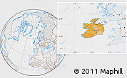 Political Location Map of Ireland, lighten, desaturated