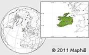 Satellite Location Map of Ireland, blank outside