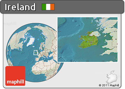 Satellite Location Map of Ireland, lighten, land only