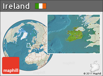 Satellite Location Map of Ireland, lighten, land only