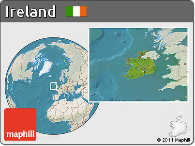 Satellite Location Map of Ireland, lighten, land only