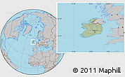 Savanna Style Location Map of Ireland, gray outside, hill shading inside