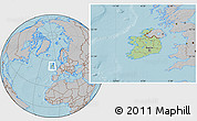 Savanna Style Location Map of Ireland, gray outside, hill shading outside