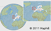 Savanna Style Location Map of Ireland, highlighted continent, within the entire continent, hill shading
