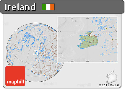 Savanna Style Location Map of Ireland, lighten, desaturated, hill shading