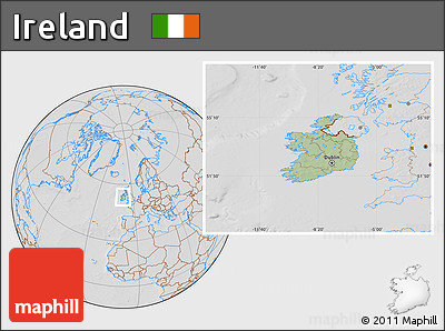 Savanna Style Location Map of Ireland, lighten, desaturated, hill shading