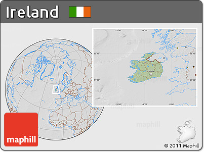 Savanna Style Location Map of Ireland, lighten, desaturated, hill shading