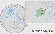 Savanna Style Location Map of Ireland, lighten, desaturated, hill shading