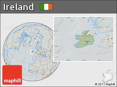 Savanna Style Location Map of Ireland, lighten, semi-desaturated, hill shading