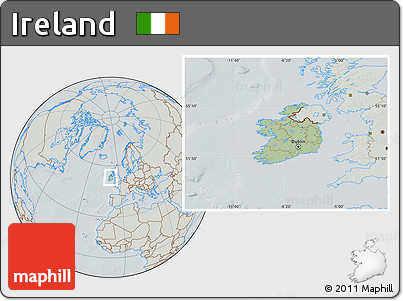 Savanna Style Location Map of Ireland, lighten, semi-desaturated, hill shading