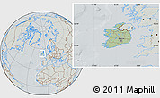 Savanna Style Location Map of Ireland, lighten, semi-desaturated, hill shading