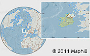 Savanna Style Location Map of Ireland, lighten, semi-desaturated, land only, hill shading