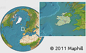 Savanna Style Location Map of Ireland, satellite outside, hill shading