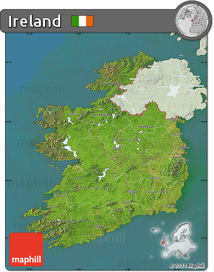 Satellite Map of Ireland, lighten, land only