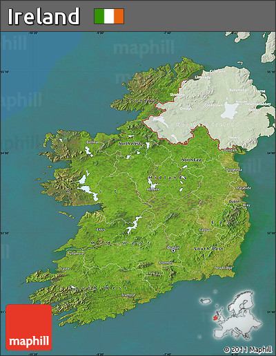 Satellite Map of Ireland, lighten, land only