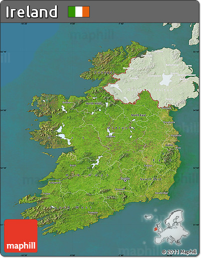 Satellite Map of Ireland, lighten, land only