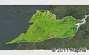 Satellite 3D Map of Clare, darken, semi-desaturated