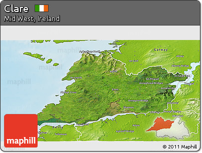 Satellite 3D Map of Clare, physical outside