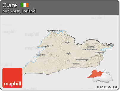 Shaded Relief 3D Map of Clare, cropped outside
