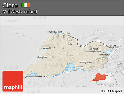 Shaded Relief 3D Map of Clare, lighten, desaturated