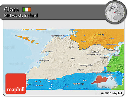 Shaded Relief 3D Map of Clare, political outside