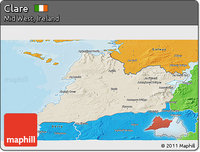 Shaded Relief 3D Map of Clare, political outside