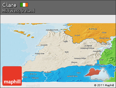 Shaded Relief 3D Map of Clare, political outside
