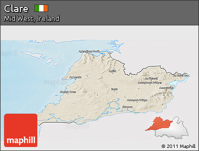 Shaded Relief 3D Map of Clare, single color outside