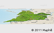 Satellite Panoramic Map of Clare, shaded relief outside