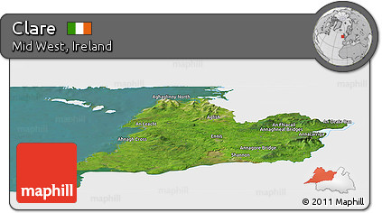 Satellite Panoramic Map of Clare, single color outside